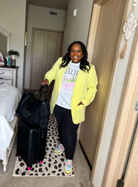 I love a graphic tee with leggings and then throw on a bright color blazer is a perfect look for the airport 🧳 ✈️

#LTKcurves #LTKstyletip #LTKtravel
