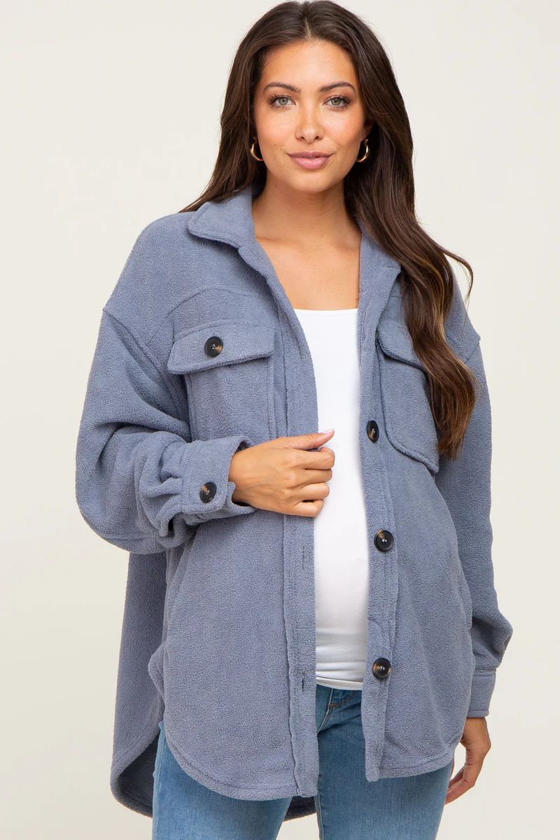 Blue Fleece Maternity Shirt Jacket | PinkBlush Maternity