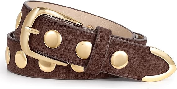 WERFORU Women Fashion Leather Belt Studded Leather Belt Ladies Belts for Jeans Dress Punk Belt | Amazon (US)