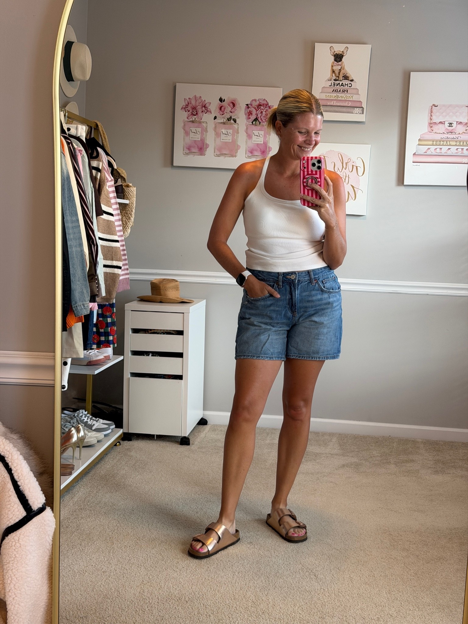 5 inch inseam denim shorts TTS
Built in bra ribbed tank TTS

#LTKOver40 #LTKootd