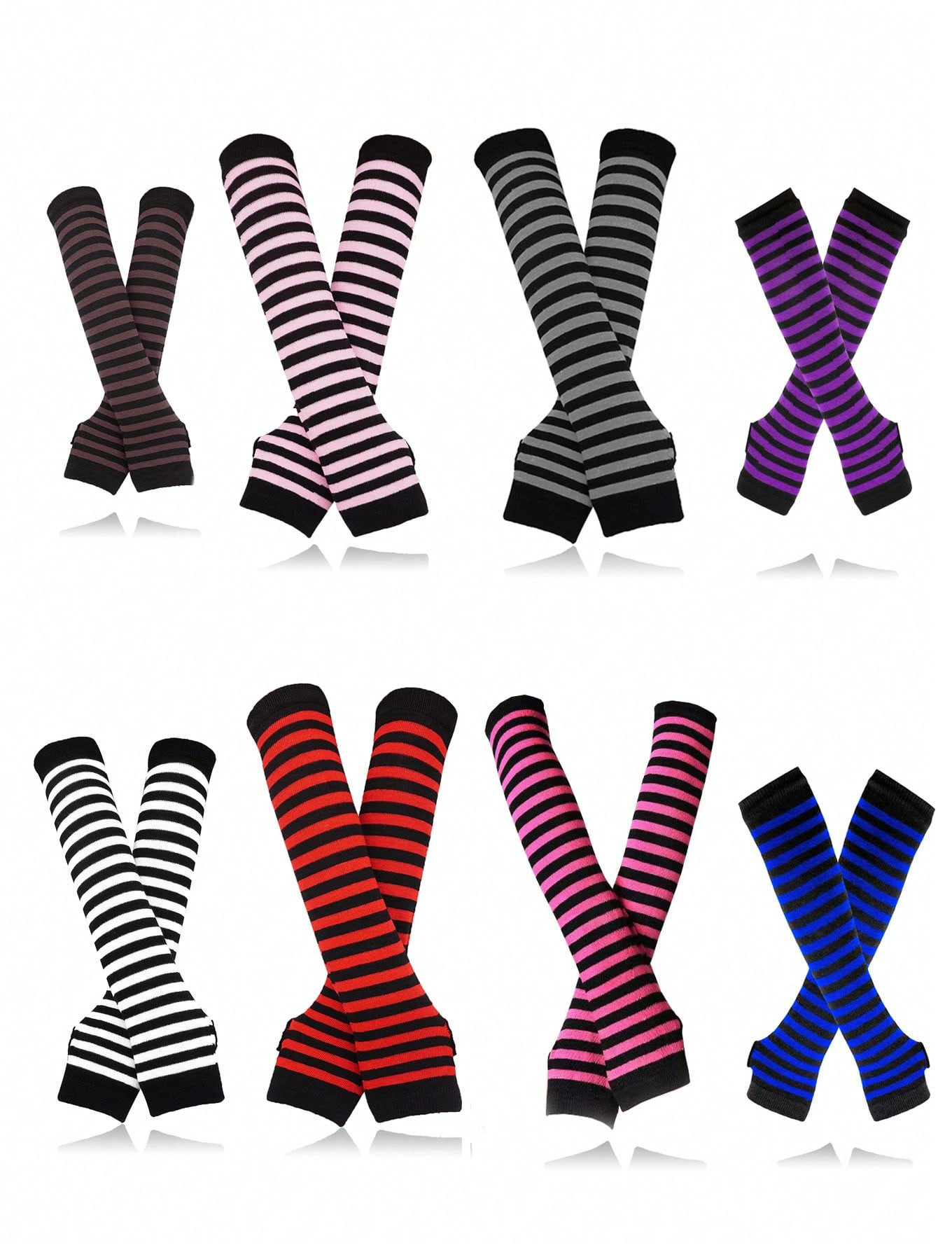 Vintage Gothic Y2K Style Striped Fingerless Knitted Long Wrist Arm Warmers For Older Kids And Tee... | SHEIN