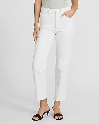 High Waisted White Straight Ankle Jeans | Express