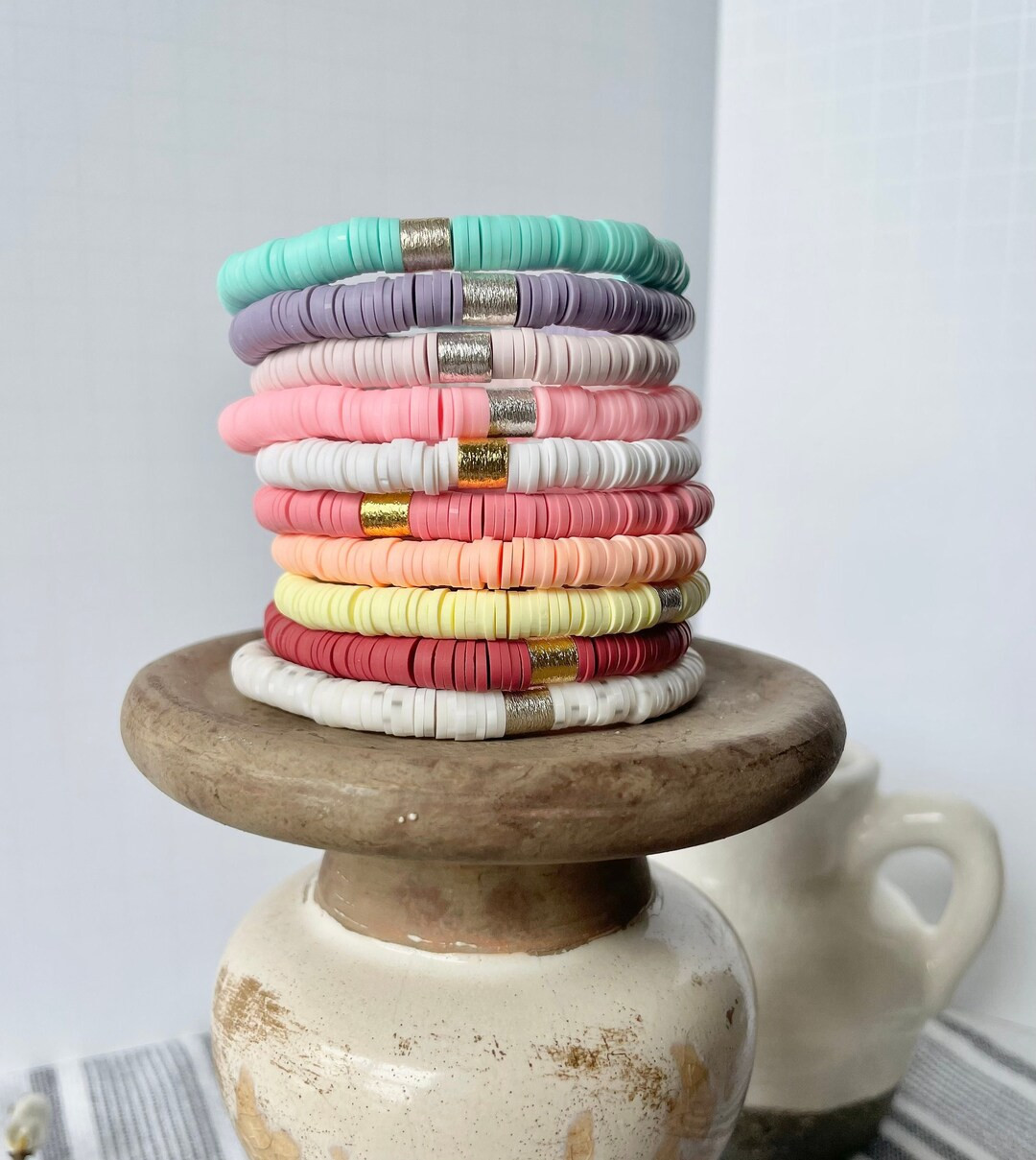 Heishi Beaded Bracelet - Gold & Silver Accent Beads - Colorful Beaded Bracelet - Trendy Style Acc... | Etsy (US)