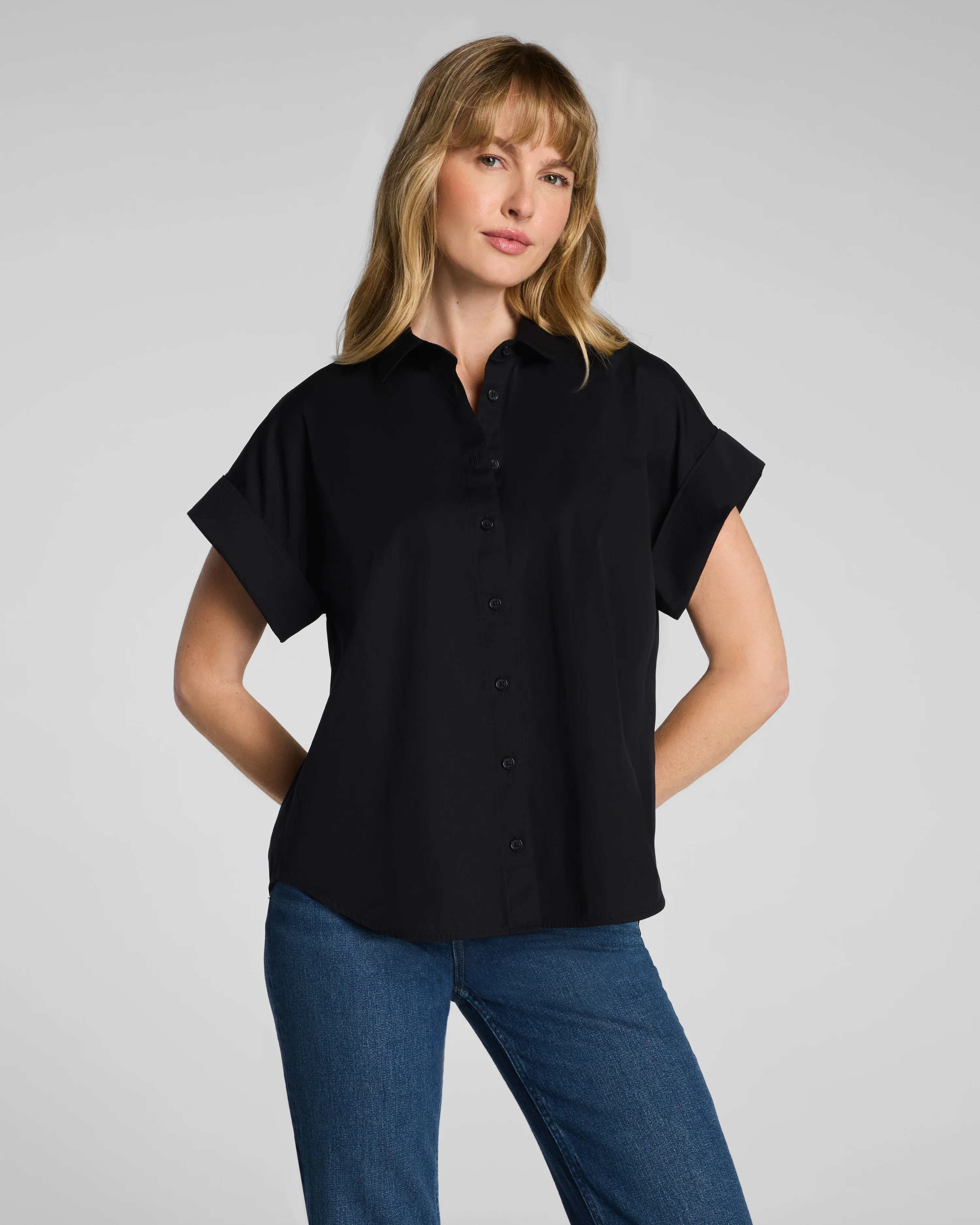 SPANX\u00ae Poplin Oversized Short Sleeve Button Down | Spanx