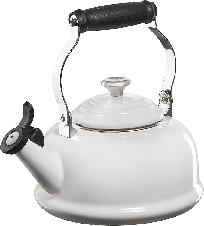 Le Creuset Enamel On Steel Whistling Tea Kettle with Metal Finishes, 1.7 qt., White | Amazon (US)