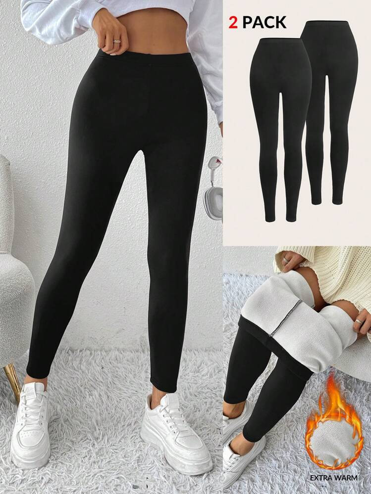 SHEIN EZwear 2Pcs Women's Solid Color Warm Base Layer  With Leggings, Autumn/Winter | SHEIN