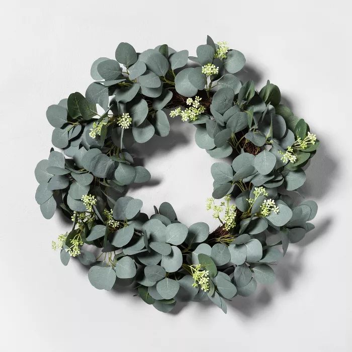 20&#34; Faux Eucalyptus with Seeds Wreath - Hearth &#38; Hand&#8482; with Magnolia | Target