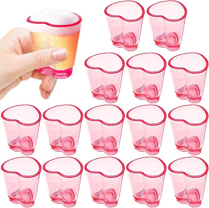 Irrmshr 16 PCS Plastic Beer Mugs,1.5 oz Pink Shot Glass,Cute Heart Shot Glasses,Reusable Beer Ste... | Amazon (US)
