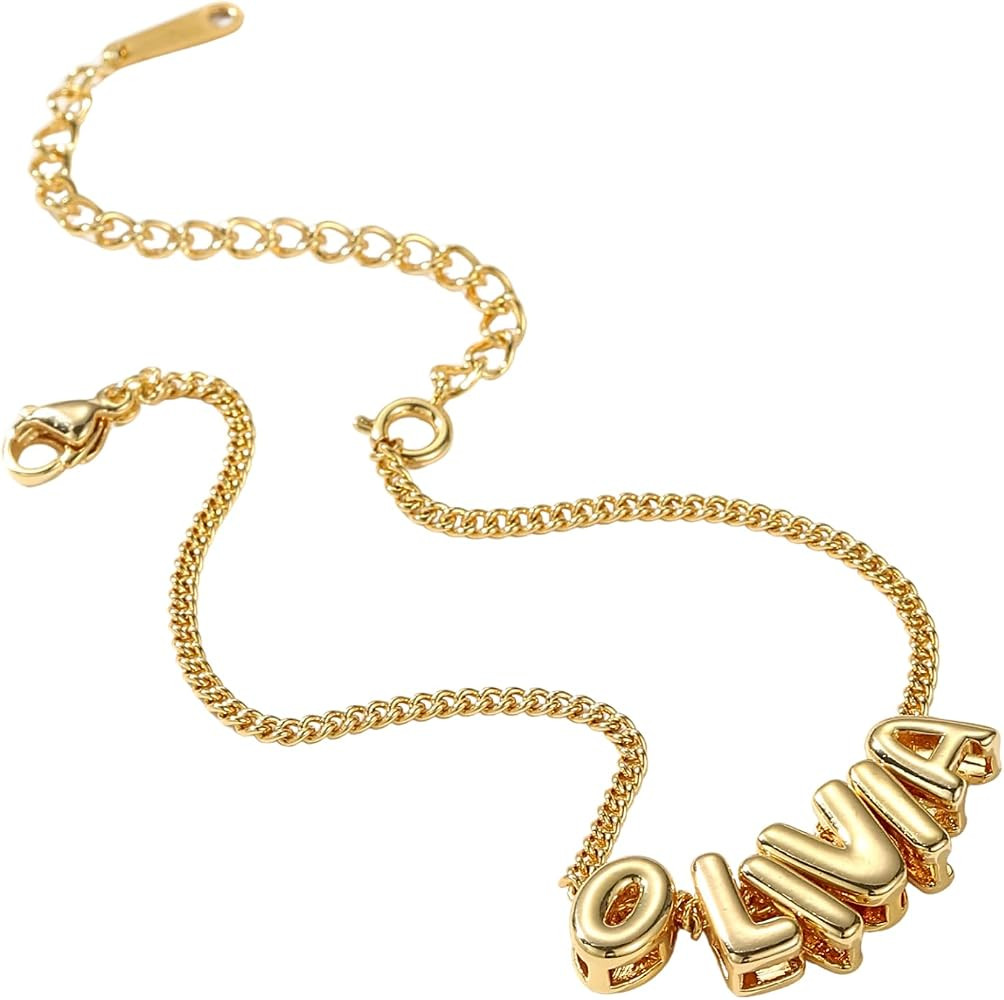 Bubble Letter Name Bracelet - Custom Name Bracelet - Personalized Initial Bracelets For Women - C... | Amazon (US)