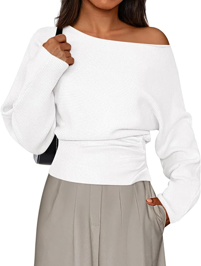 PRETTYGARDEN Women Off The Shoulder Sweater 2025 Fall Trendy Long Batwing Sleeve Knit Pullover Go... | Amazon (US)