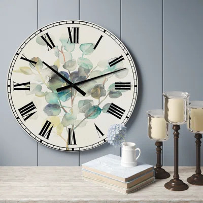 Eucalyptus leaves I - Traditional wall clock, Green Metal wall clock | Wayfair North America