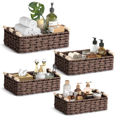 Handmade Wicker Woven Storage Baskets Set of 4 with Handles, Decorative Organizing Bins for Bathroom, Countertop, Toilet Tank Top & Shelf Decor | Target