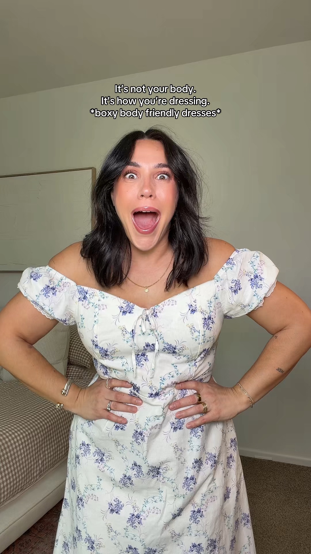 Affordable boxy body approved spring dress! I’m in a size L but could have done M. I tucked the sweetheart collar in! Spring dress, wedding guest, Mother’s Day, baby shower. 

#LTKSeasonal #LTKMothersDay #LTKMidsize