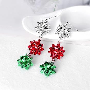 Christmas Earrings for Women, Cute Bow Dangle Earrings Holiday Party Drop Stud Earrings | Amazon (US)
