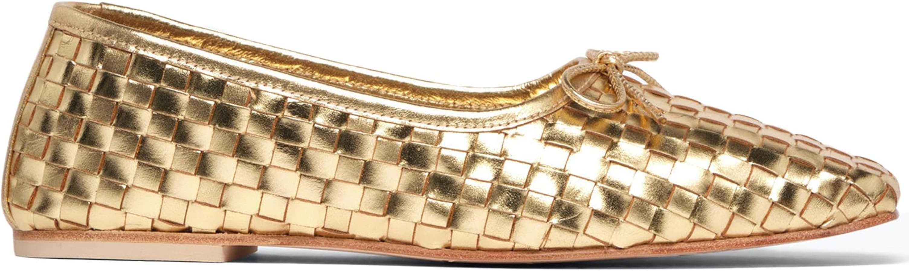 Woven Ballet Flats for Women Bow Square Toe Ballerina Shoes | Amazon (US)