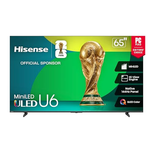 Hisense 65" Class U6 Series Best Value Mini-LED 4K UHD Smart HDR Gaming Fire TV (65U65QF, 2025 Model) - QLED, Native 144Hz, Motion Rate 480, Dolby Vision IQ, Dolby Atmos, Game Mode Pro, Alexa Built In | Amazon (US)