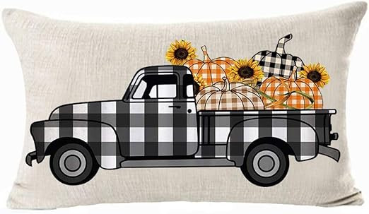 Pumpkin Patch Truck Fall Throw Pillow Cover Cushion Case Cotton Linen Home Office Decoration Rect... | Amazon (US)