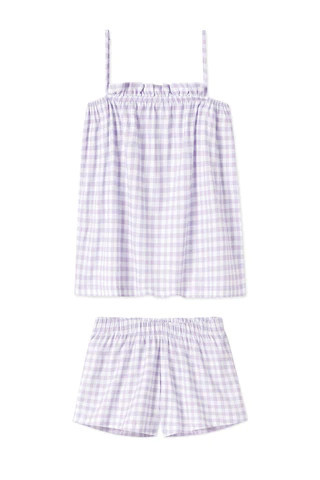 Pima Ruffle Shorts Set in Lilac Gingham | Lake Pajamas