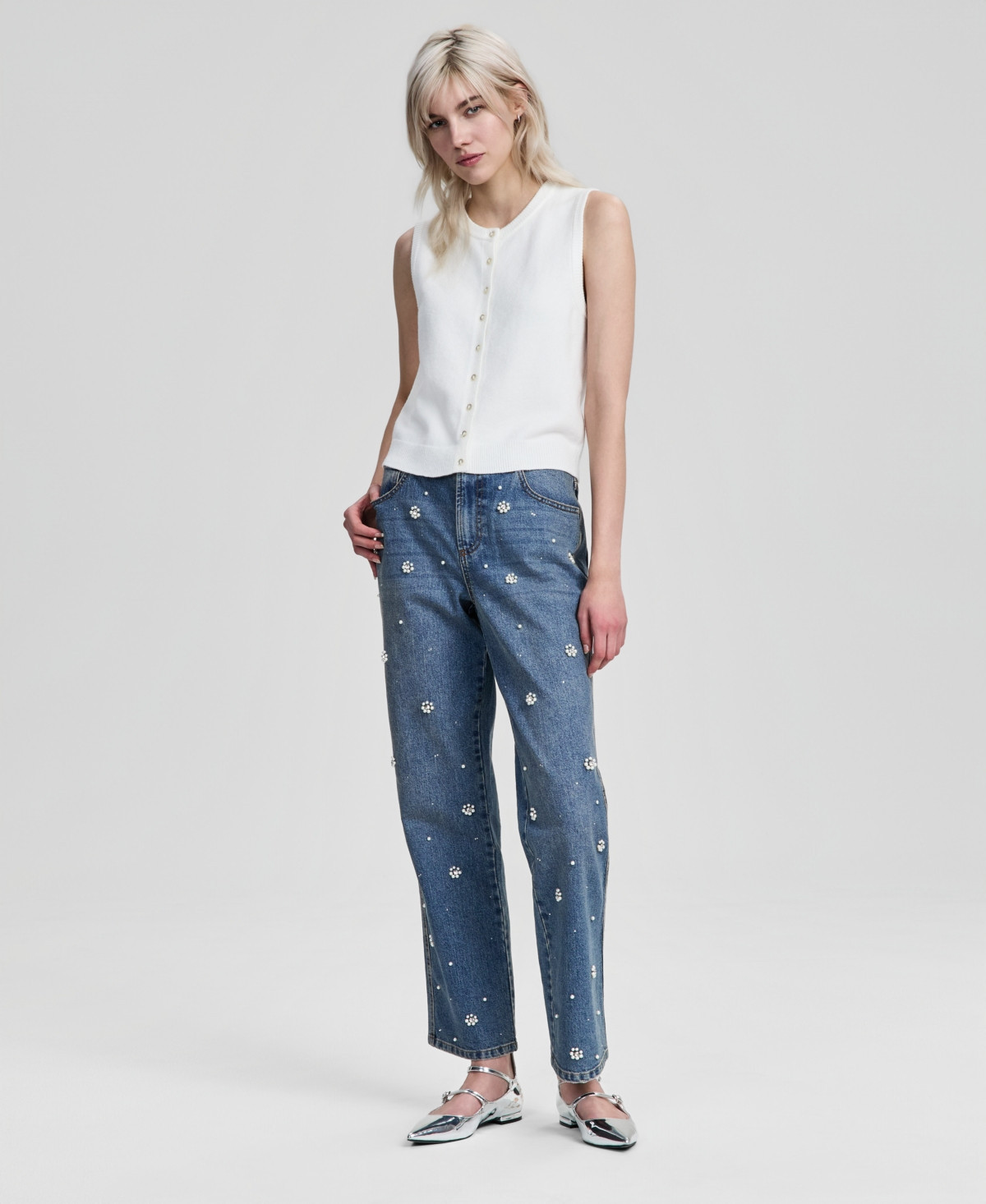 And Now This Women's Pearl-Embellished Straight-Leg Jeans, Macy's Exclusive - Pk Caden | Macy's