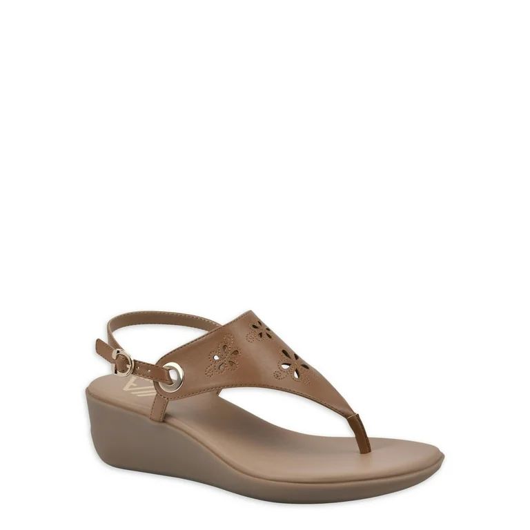AEROSOLES Comfortable Women's Wedge Tan Floral Cut Outs in Faux Leather Sandal | Walmart (US)