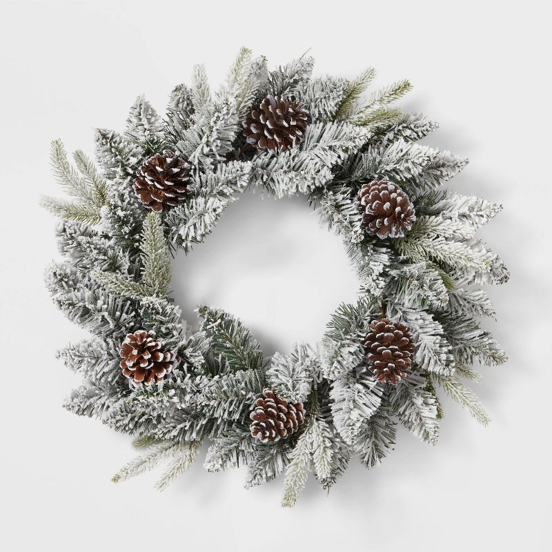 22" Flocked Mixed Greenery with Pinecones Artificial Christmas Wreath - Wondershop™ | Target