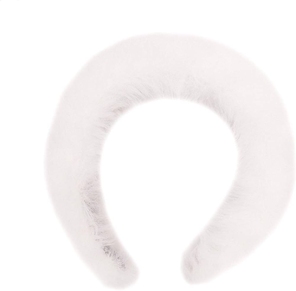 surell Faux Rex Headband (White) - Fake Rabbit Fur Hairband for Women - Girls Cute Makeup Headban... | Amazon (US)