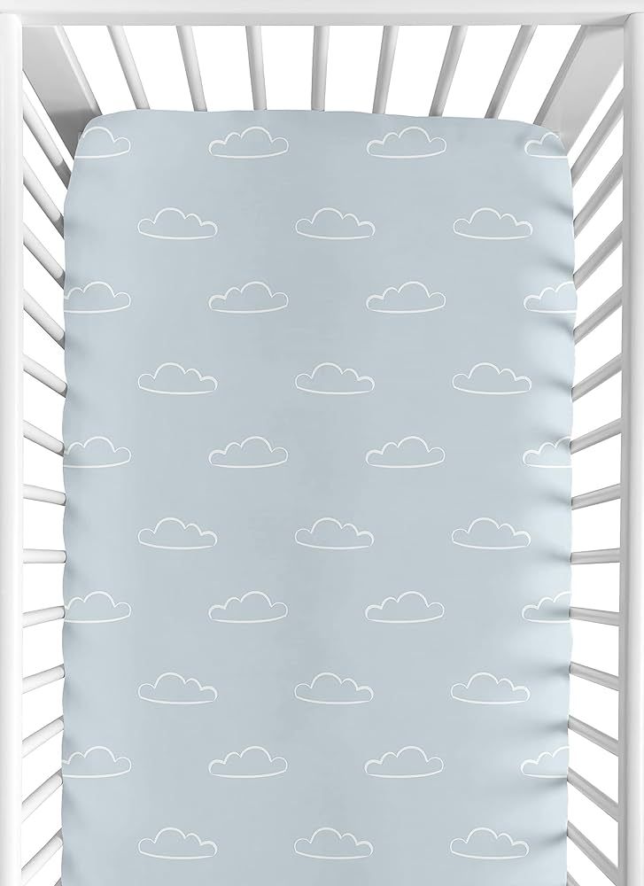 Sweet Jojo Designs Blue Clouds Boy Fitted Crib Sheet Baby or Toddler Bed Nursery - Slate and Whit... | Amazon (US)