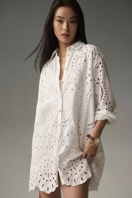 By Anthropologie Long-Sleeve Cutout Mini Shirt Dress | Anthropologie (US)