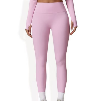 Anna-Kaci Active Women's High-Waisted Ribbed Fitness Leggings - Large, Pink | Target