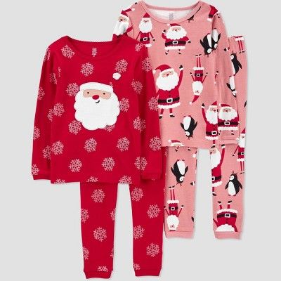 Carter's Just One You® Toddler Girls' 4pc Snowflake Santa Pajama Set - Pink | Target