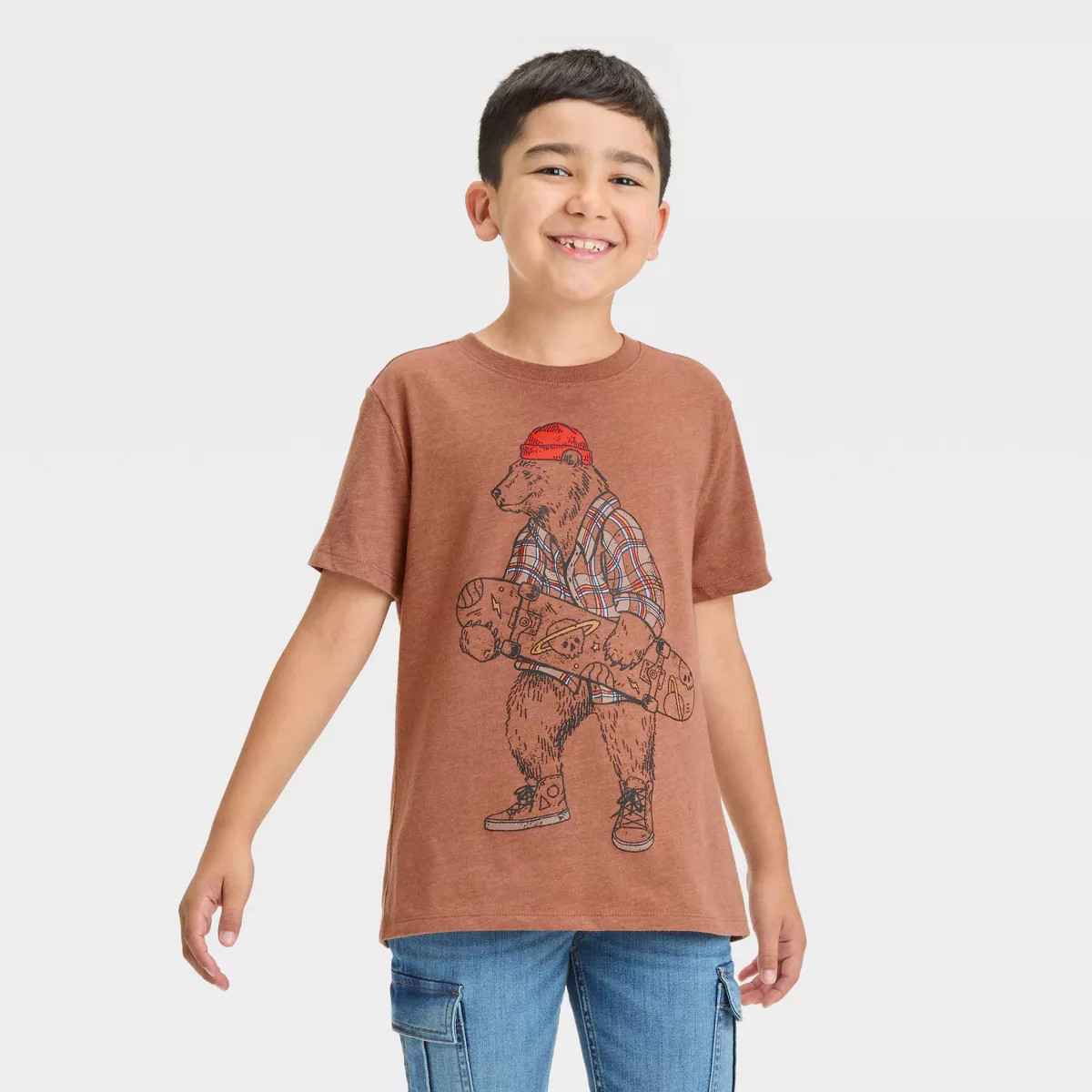 Boys' Short Sleeve Skateboard Bear Graphic T-Shirt - Cat & Jack™ Brown | Target
