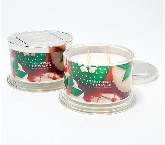 HomeWorx by Harry Slatkin S/2 Christmas Cupcake 18-oz Candles - QVC.com | QVC