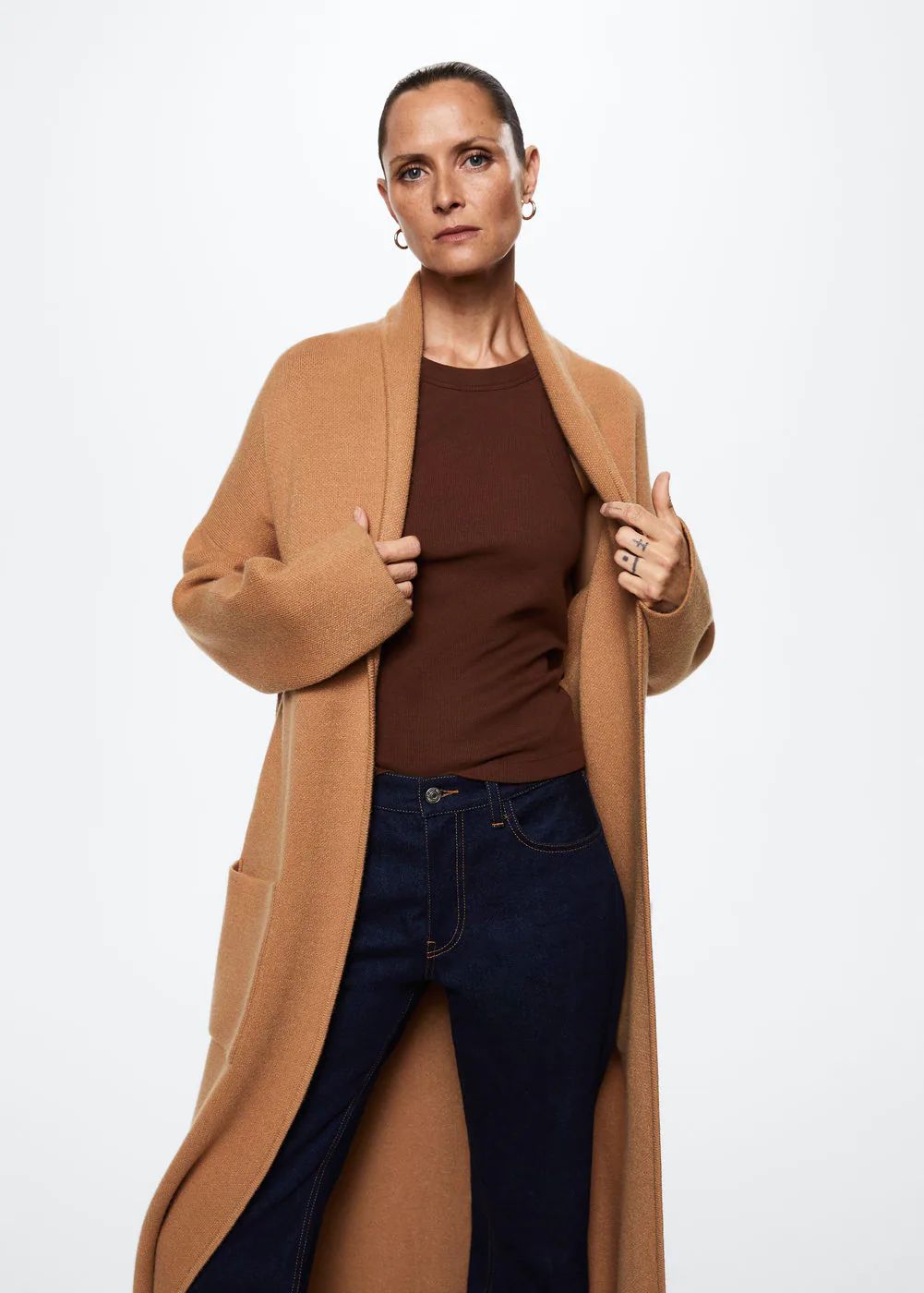 Oversized knitted coat with pockets | MANGO (US)