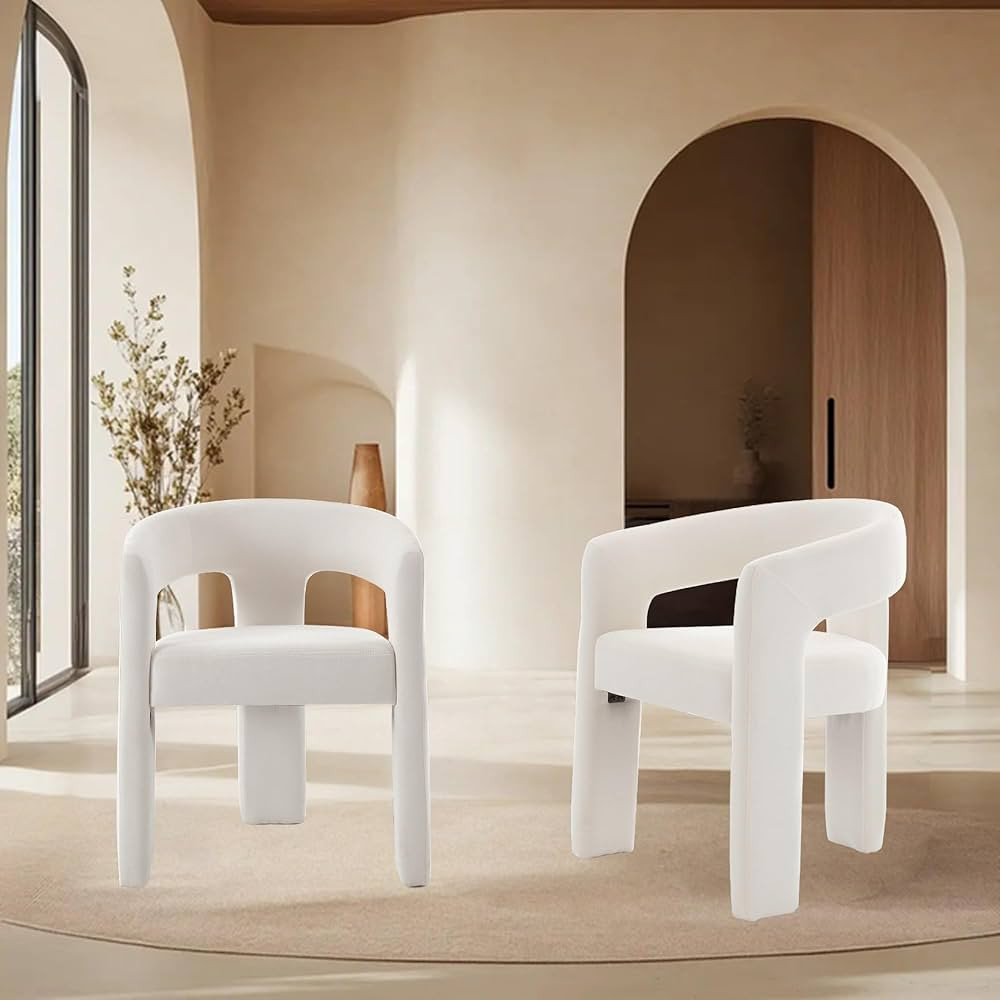 Modern Barrel Dining Chairs Set of 2, Comfy Chenille Upholstered Accent Dining Room Chair with Ar... | Amazon (US)