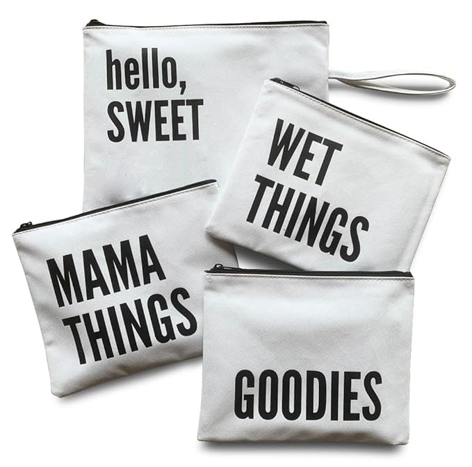 Diaper Bag Organizing Pouches | Set of 4 Including Diaper Clutch | Dry Wet Bag (White & Black) | Amazon (US)