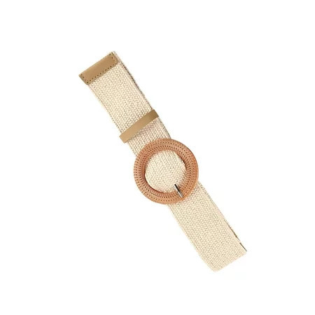 Straw Woven Belt Decorative Belt Casual Lady Waist Belt Round Wooden Buckle White | Walmart (US)