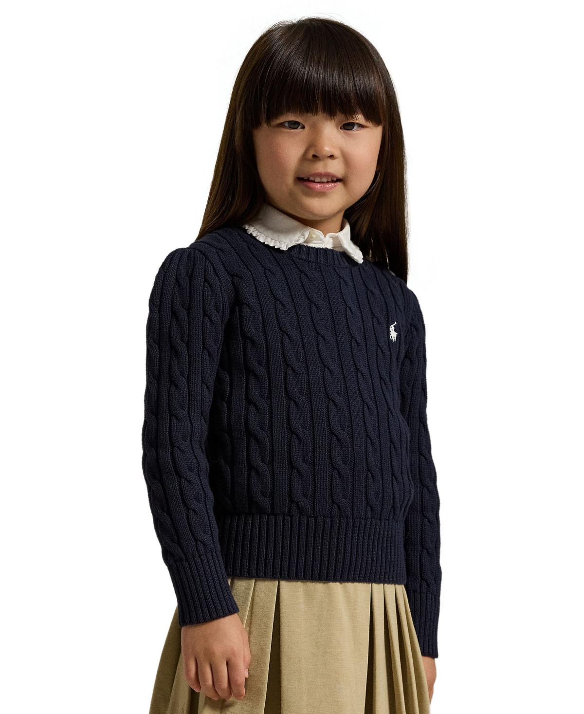 Polo Ralph Lauren Girls 2T-6X Crewneck Cable Knit Sweater - Navy | Macy's
