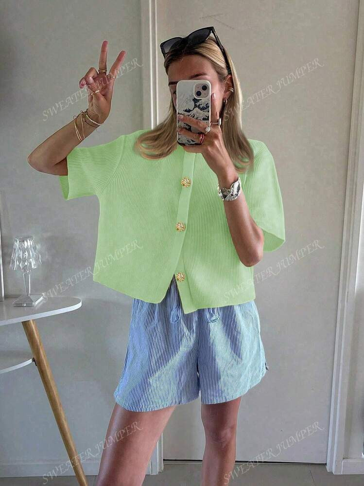 2025 Autumn Summer Women's Fashion French Soft Waxy Senior Sense Loose Knit Cardigan Ladies Short Slouchy Style Sweater Top | SHEIN