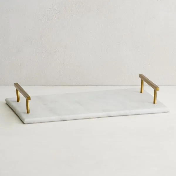 Marble Cheese Tray | White Gold | Tray | Z Gallerie | 9"W x 16.5"L | Natural marble and Stainless steel | Z Gallerie