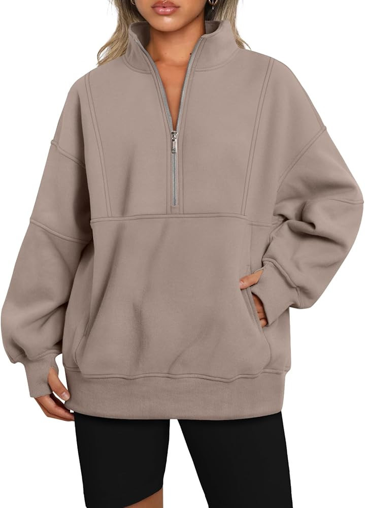 AUTOMET Women's Half Zip Oversized Sweatshirts Fleece Long Sleeve Hoodies Casual Sweaters with Pockerts | Amazon (US)