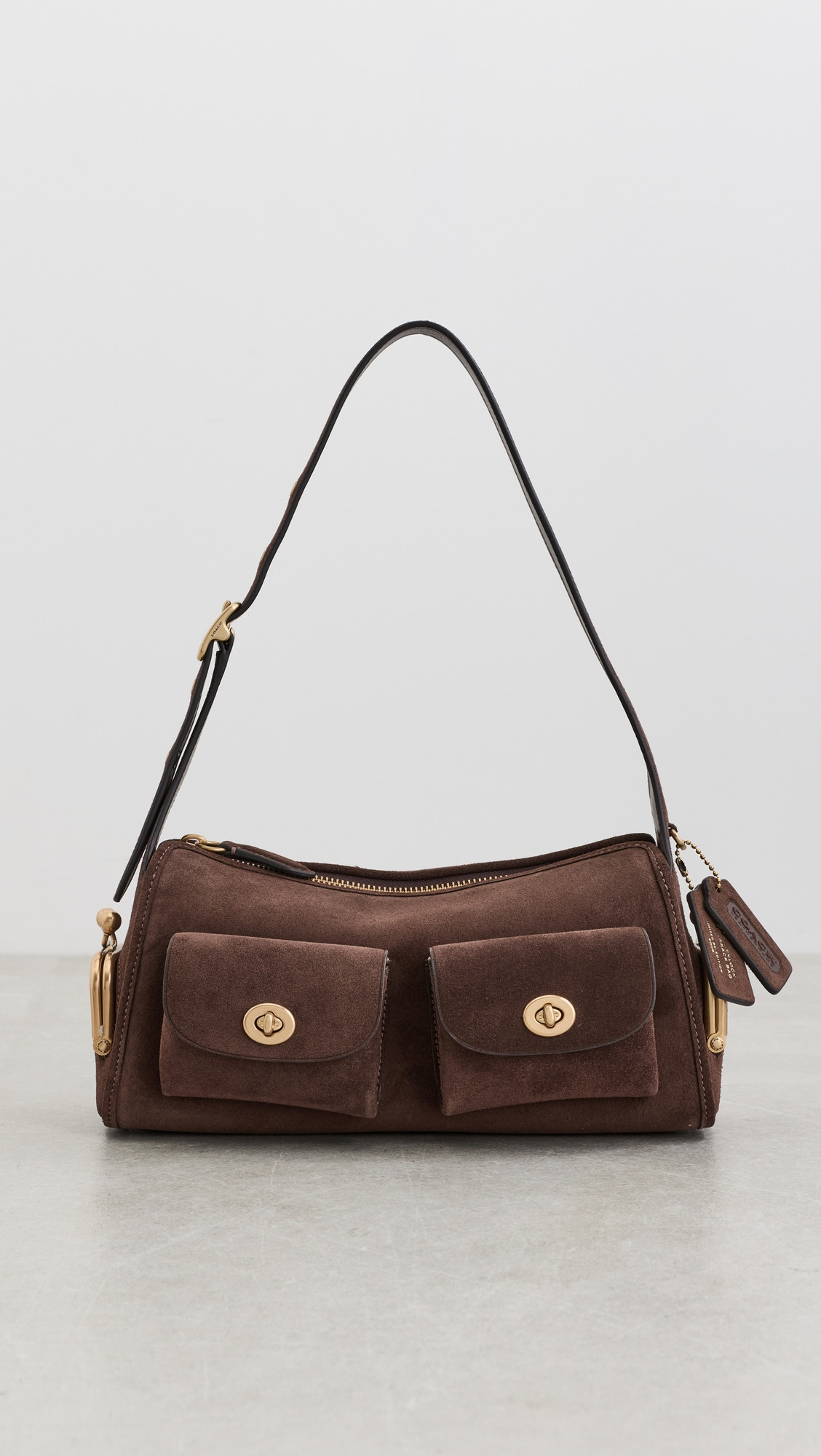 Coach Suede Turn-Lock Haver Shoulder Bag Dark Chocolate One Size | Shopbop