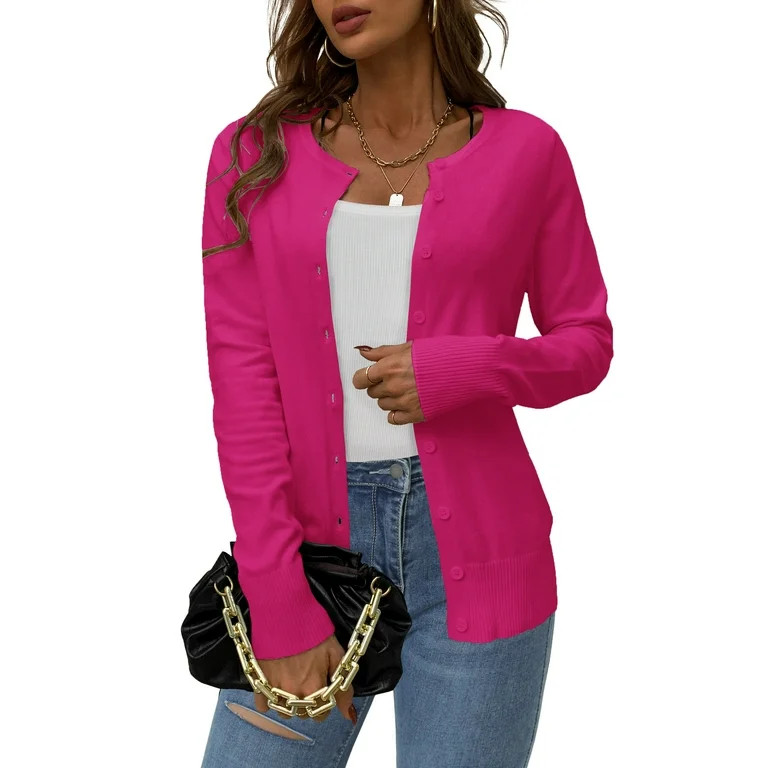 LETDIOSTO Women's Button Down Crew Neck Long Sleeve Soft Knit Cardigan Sweaters S-2XL | Walmart (US)