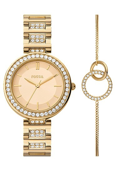 Karli Three-Hand Gold-Tone Watch and Bracelet Set | Fossil (US)