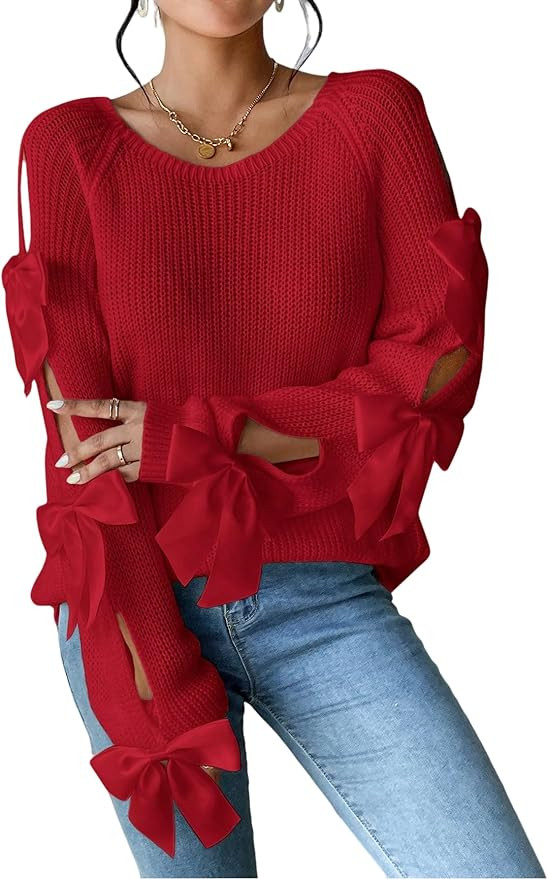 SISKIN Women's Pullover Knitted Bow Crew Neck Trendy Long Sleeve Knit Sweaters Cozy Cute Trendy S... | Amazon (US)