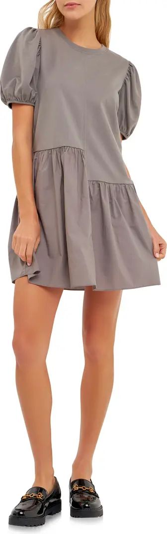 Puff Shoulder Mixed Media Minidress | Nordstrom