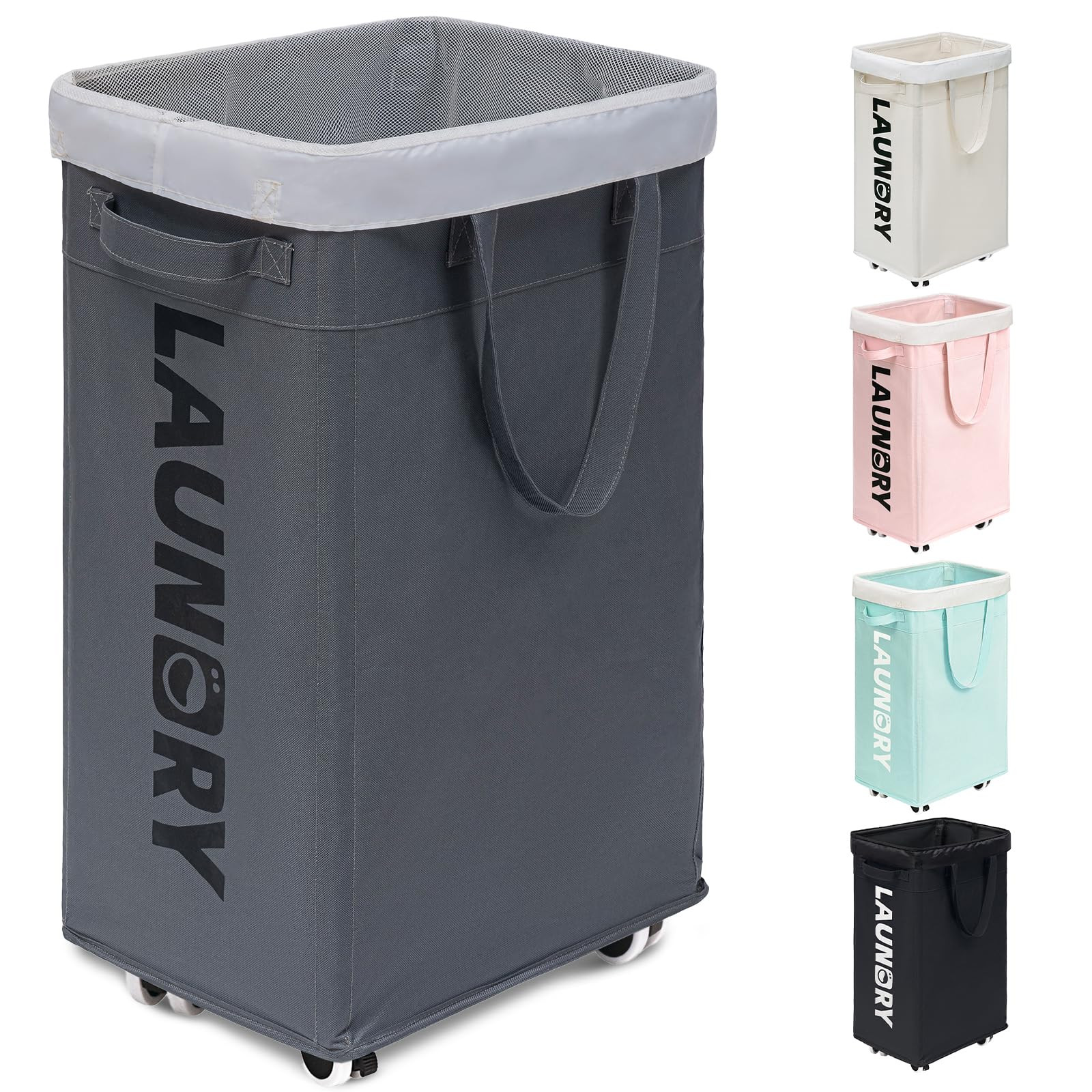 Goodpick Laundry Basket with Wheels, 75L Collapsible Laundry Hamper, Clothes Hamper with Removable Wash Bag for Laundry Room, Rolling Laundry Basket with Handles, Grey | Amazon (US)