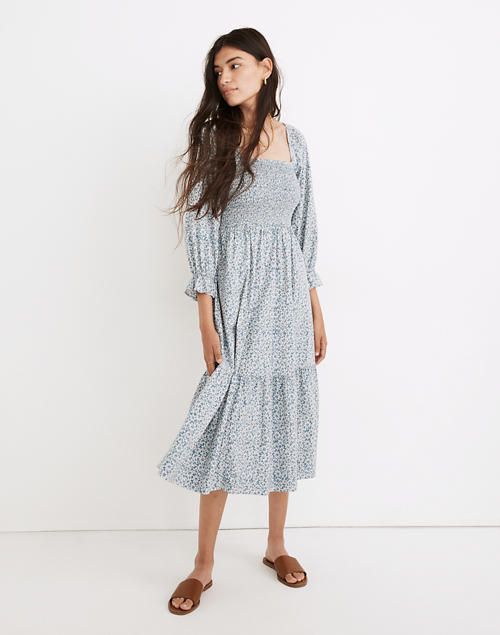 Lucie Elbow-Sleeve Smocked Midi Dress in Sunflower Field | Madewell