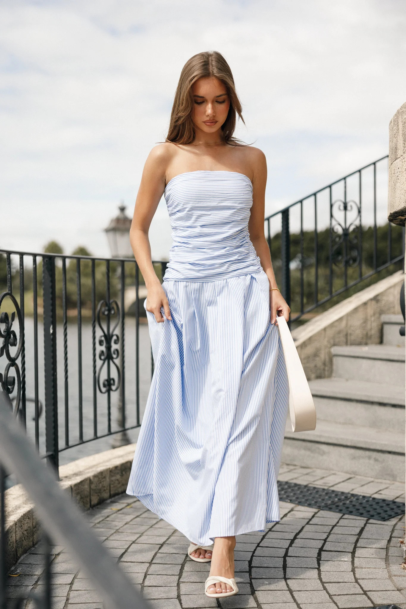 Avalee Strapless Maxi Dress - Blue Stripe | Petal & Pup (US)