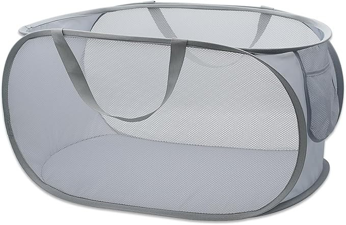 HONOMA Sturdy Mesh Laundry Hamper Basket Bag,Pop up Basket with Side Pocket for Laundry Room, Bat... | Amazon (US)