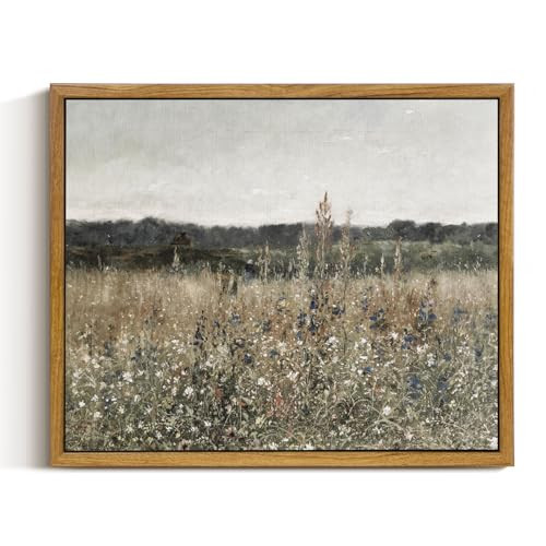 InSimSea Framed Canvas Wall Art Vintage Decor, Wildflower Field Canvas Wall Art Paintings Prints, Rustic Landscape Wall Decor for Bathroom Office Dining Room Decor, 9"x11" | Amazon (US)